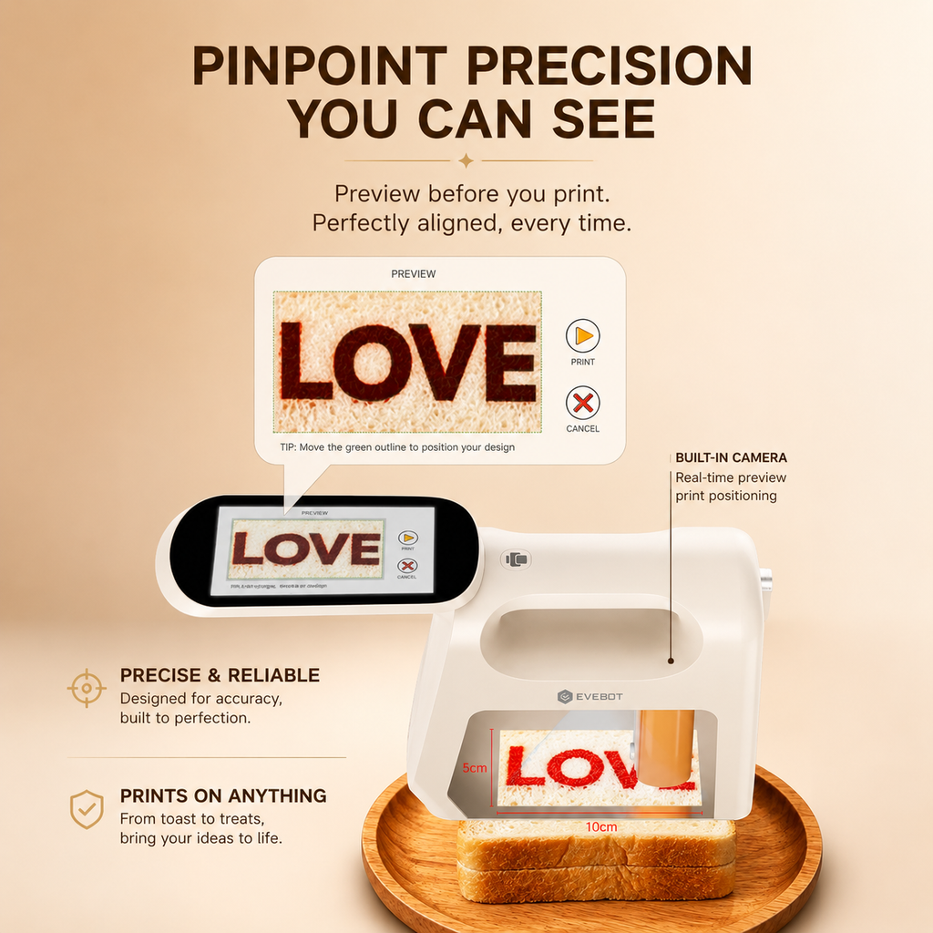 Evebot Smart Handheld
Printer for Coffee, Bread & Desserts